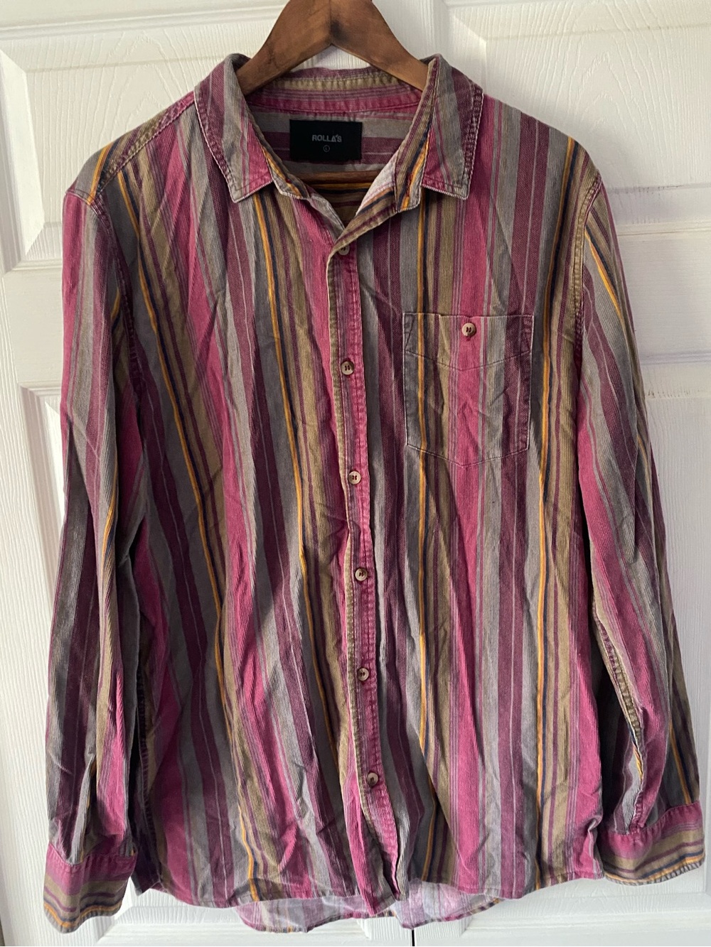 ROLLA’S Striped Button-Up Corduroy Long Sleeve Shirt, Size L, Great Condition